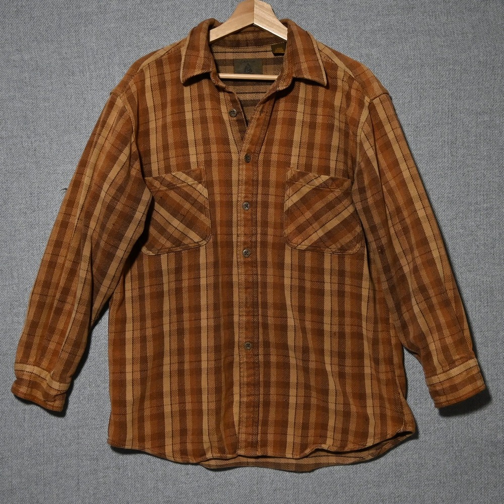 St. John's Bay Flannel Shirt Mens Plaid Heavyweight L Brown
